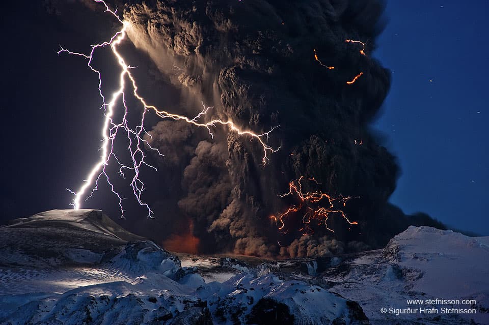Ash and Lightning Above an Icelandic Volcano