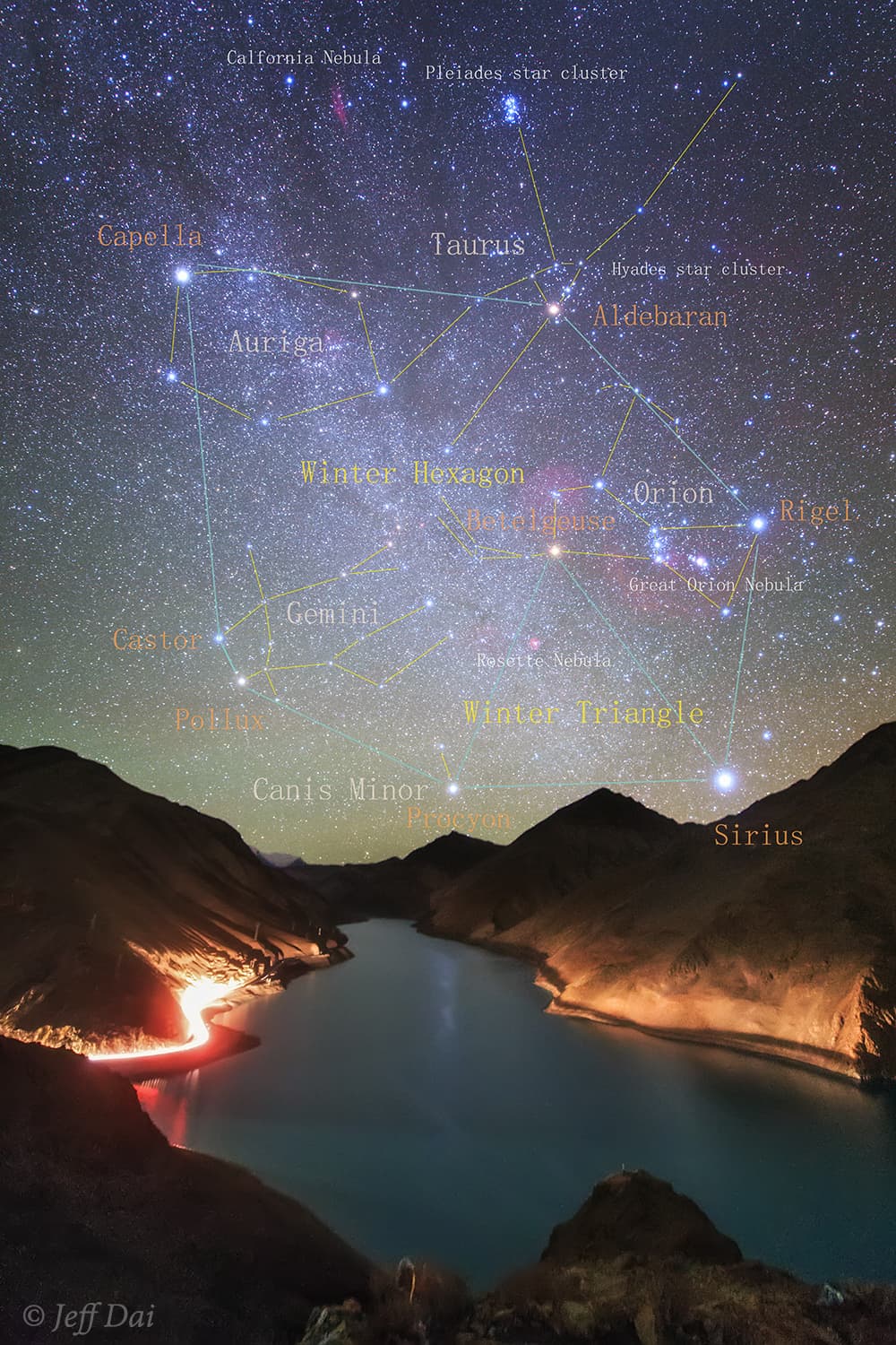 Winter Hexagon over Manla Reservoir