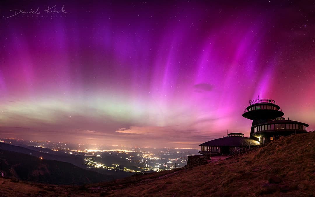 Aurora over Karkonosze Mountains