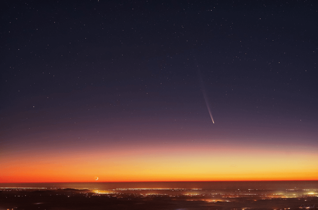 Comet at Moonrise