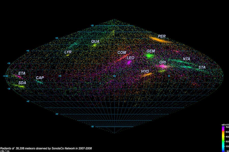 Forty Thousand Meteor Origins Across the Sky