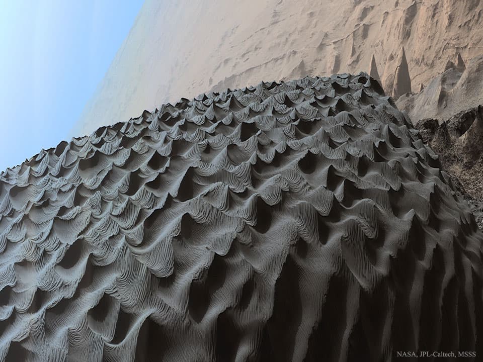 Dark Dunes on Mars (Horizontally Compressed)