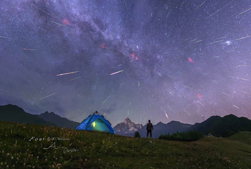 Meteors over Four Girls Mountain